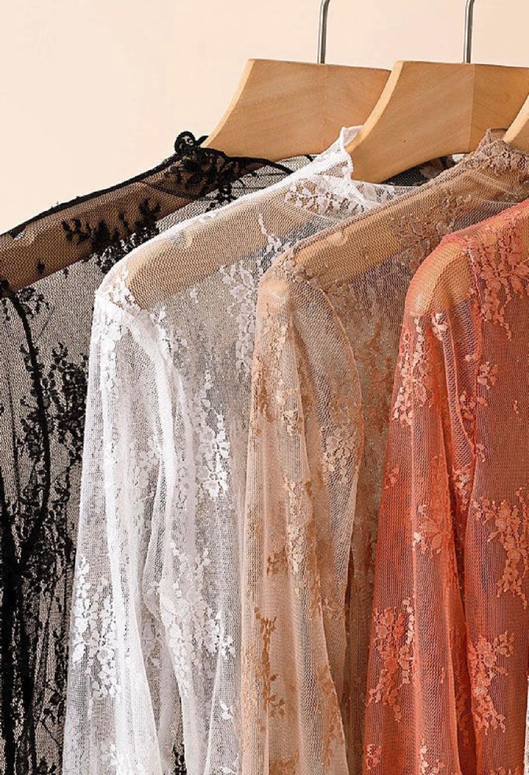 black sheer lace long sleeve top