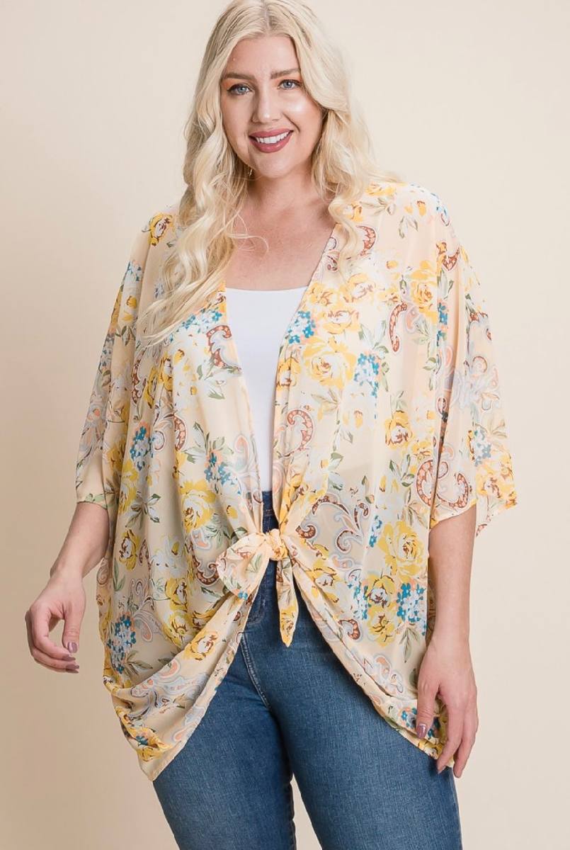 Floral Open Front Chiffon Kimono