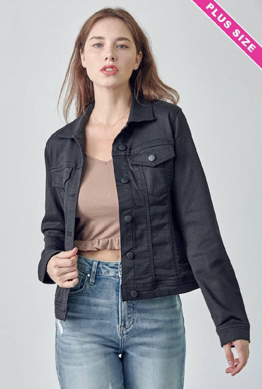 Plus Size Coated Black Classic Jacket