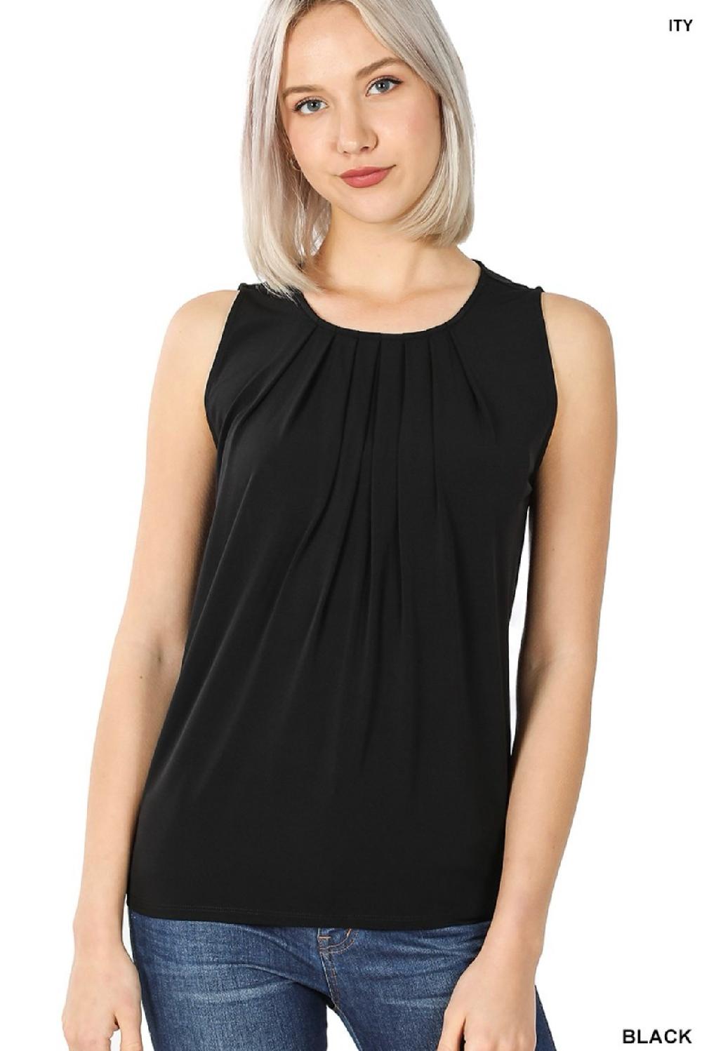 Sleeveless Front Neck Pleat Top