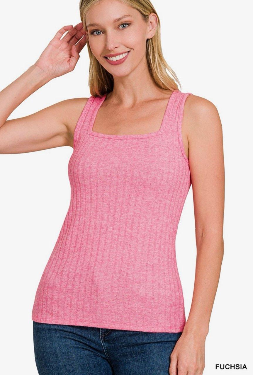Ribbed Square Neck Sleeveless Top