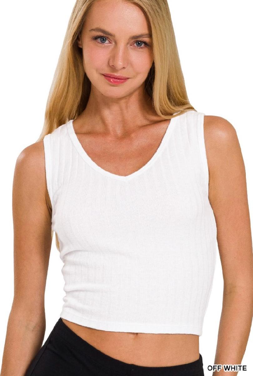 Ribbed Scooped Neck Cropped Sleeveless Top