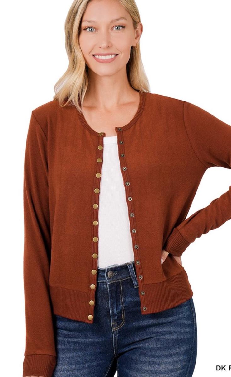 Crew Neck Snap Button Sweater Cardigan