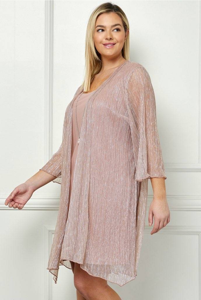 Plus Size 3 Piece Jacket & Shift Dress W/ Necklace