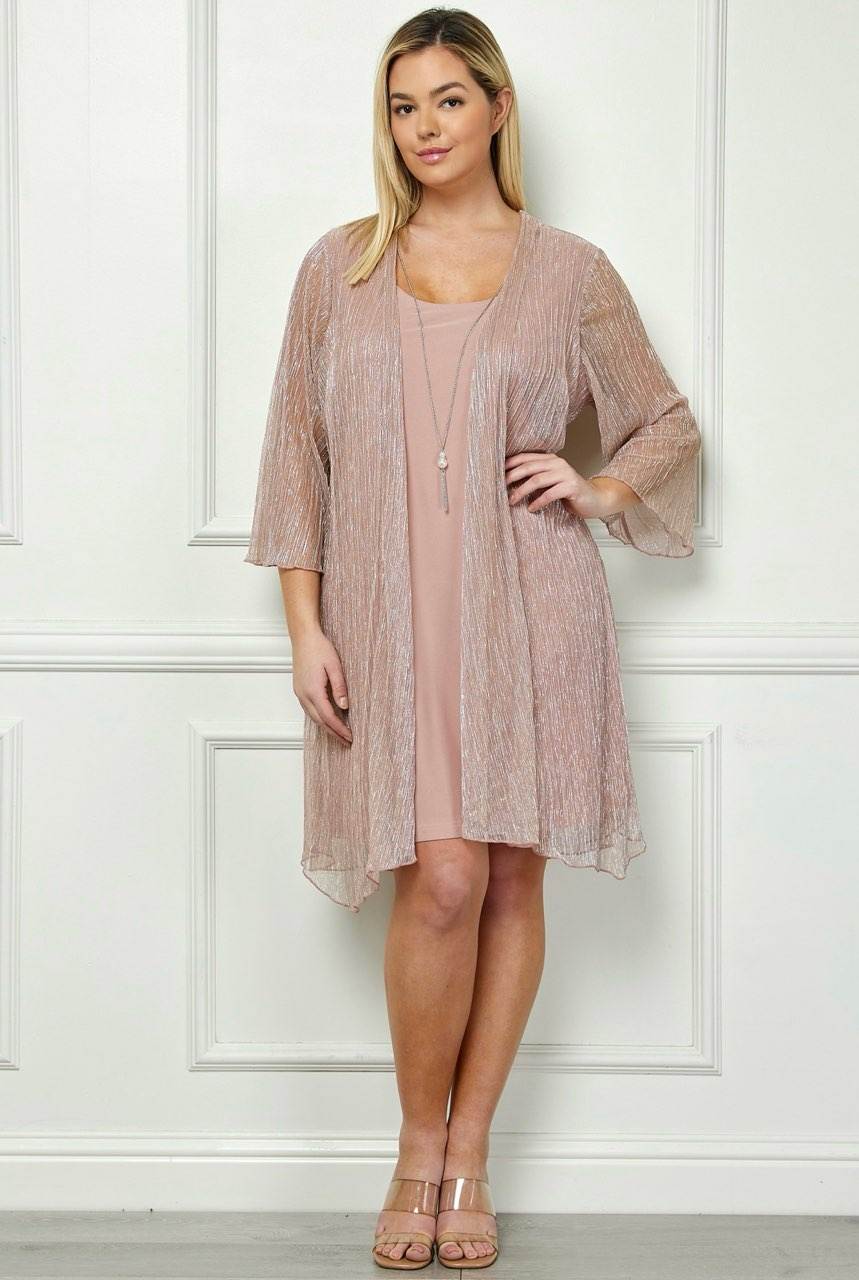 Plus Size 3 Piece Jacket & Shift Dress W/ Necklace