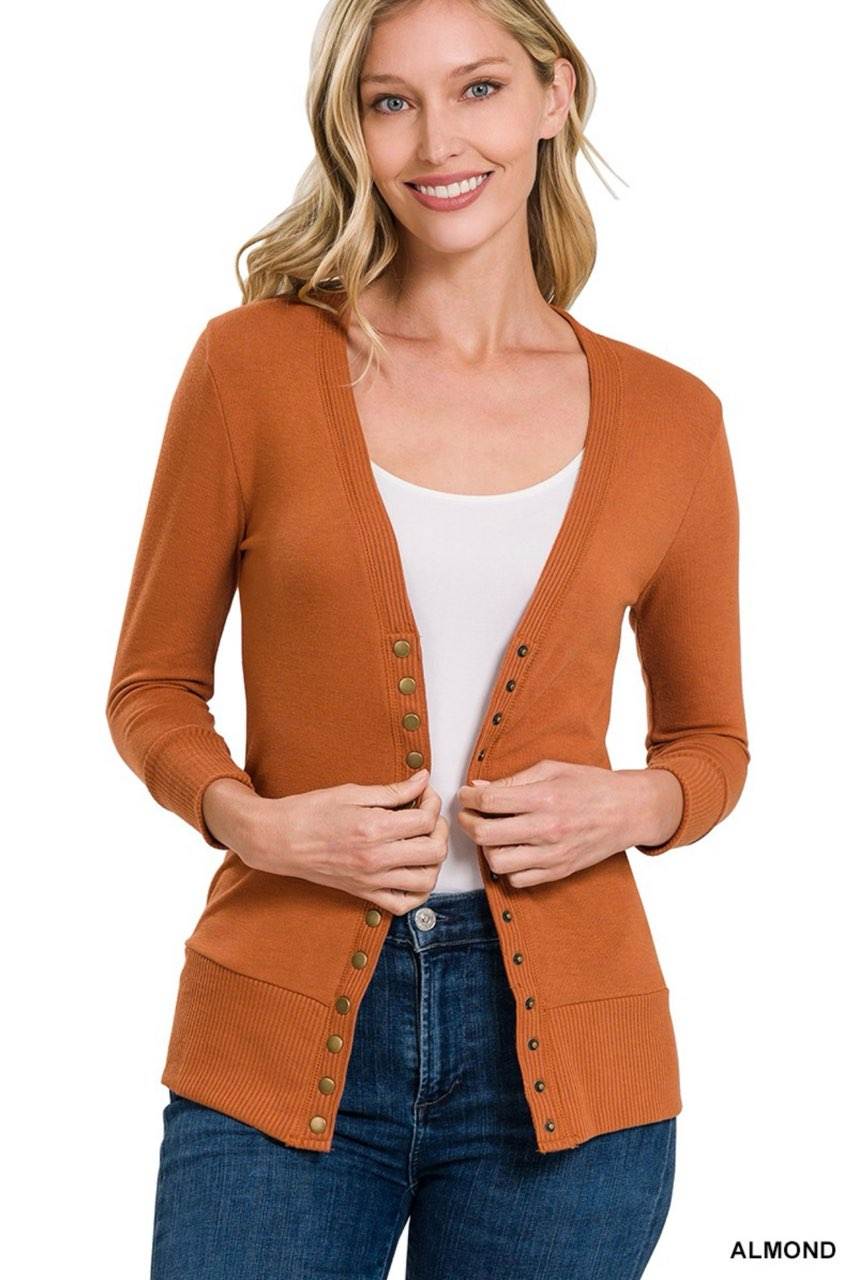 Snap Button Sweater Cardigan 3/4 Sleeve