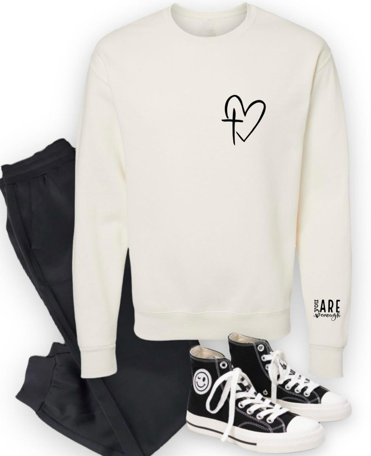 Heart/Cross Left Chest CrewNeck Sweatshirt