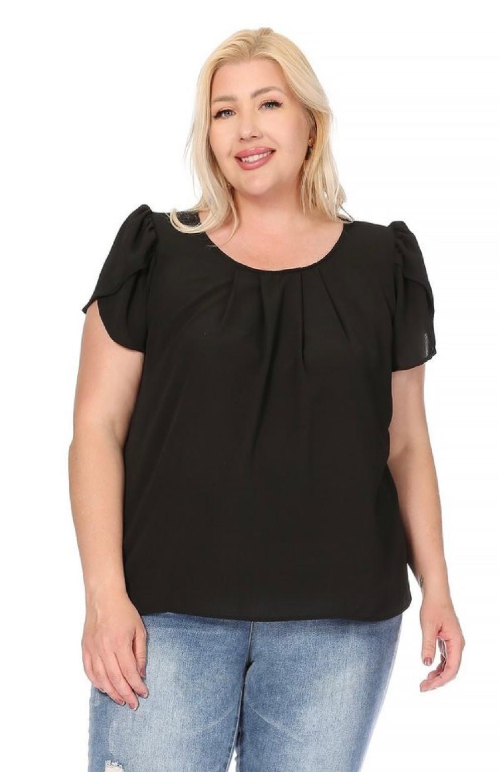 Plus Size Solid Short Sleeve Blouse