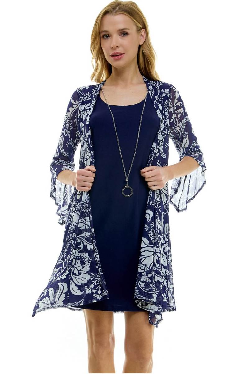 2PC 3/4 Bell Sleeve Cardigan & Dress Set