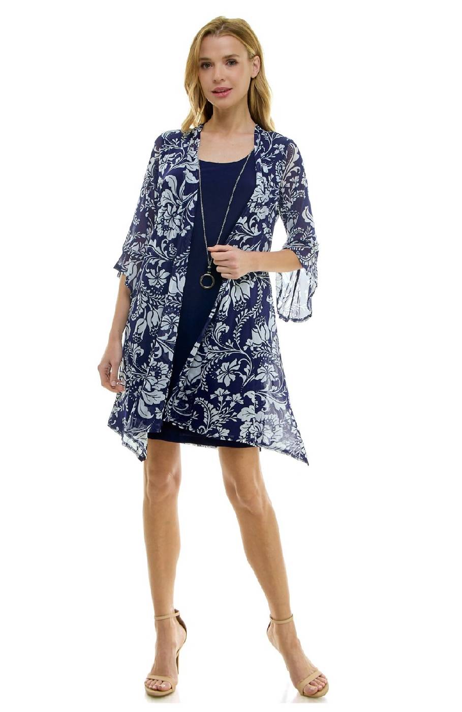 2PC 3/4 Bell Sleeve Cardigan & Dress Set