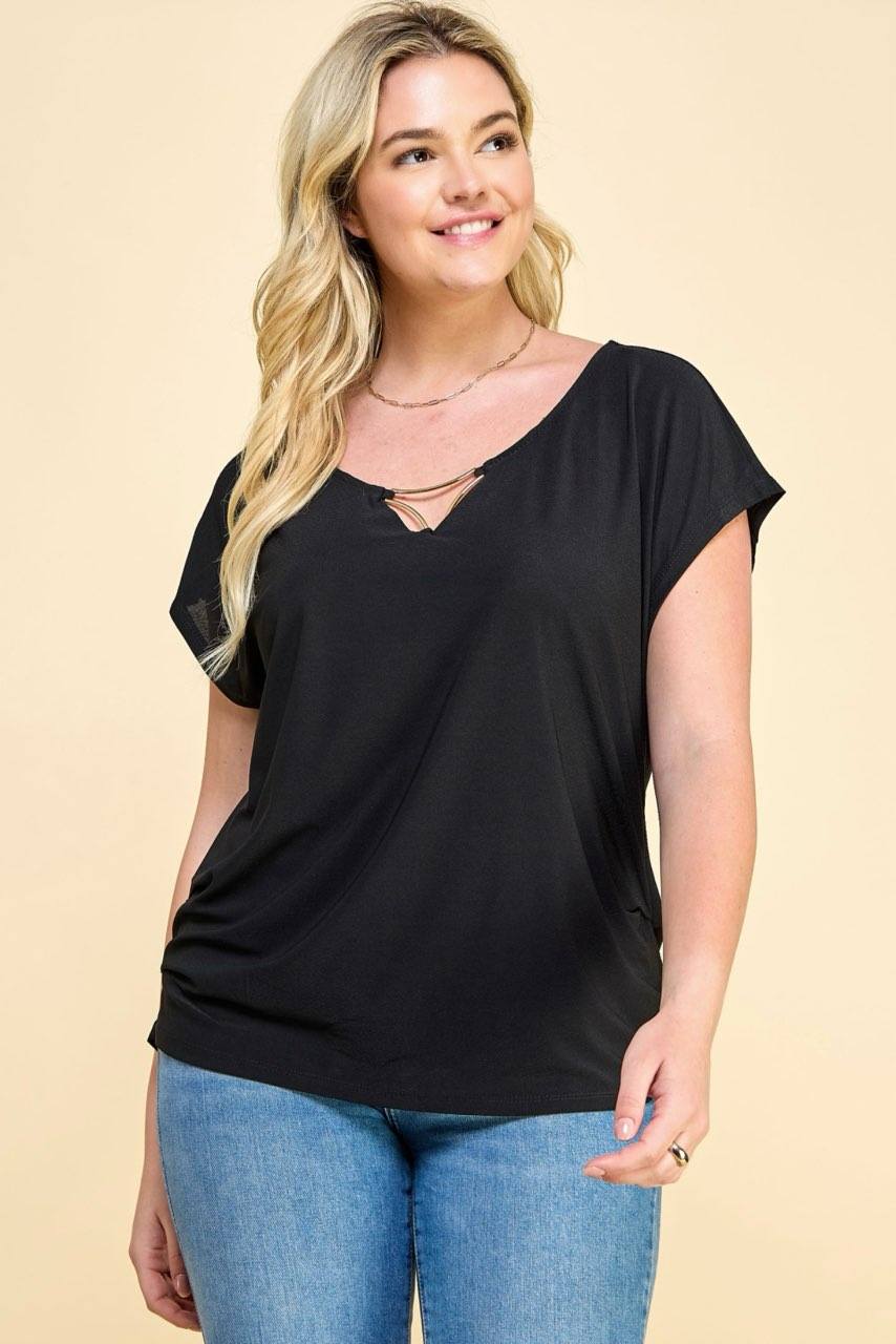 Plus Gold Trim Bar Bround Neck Top