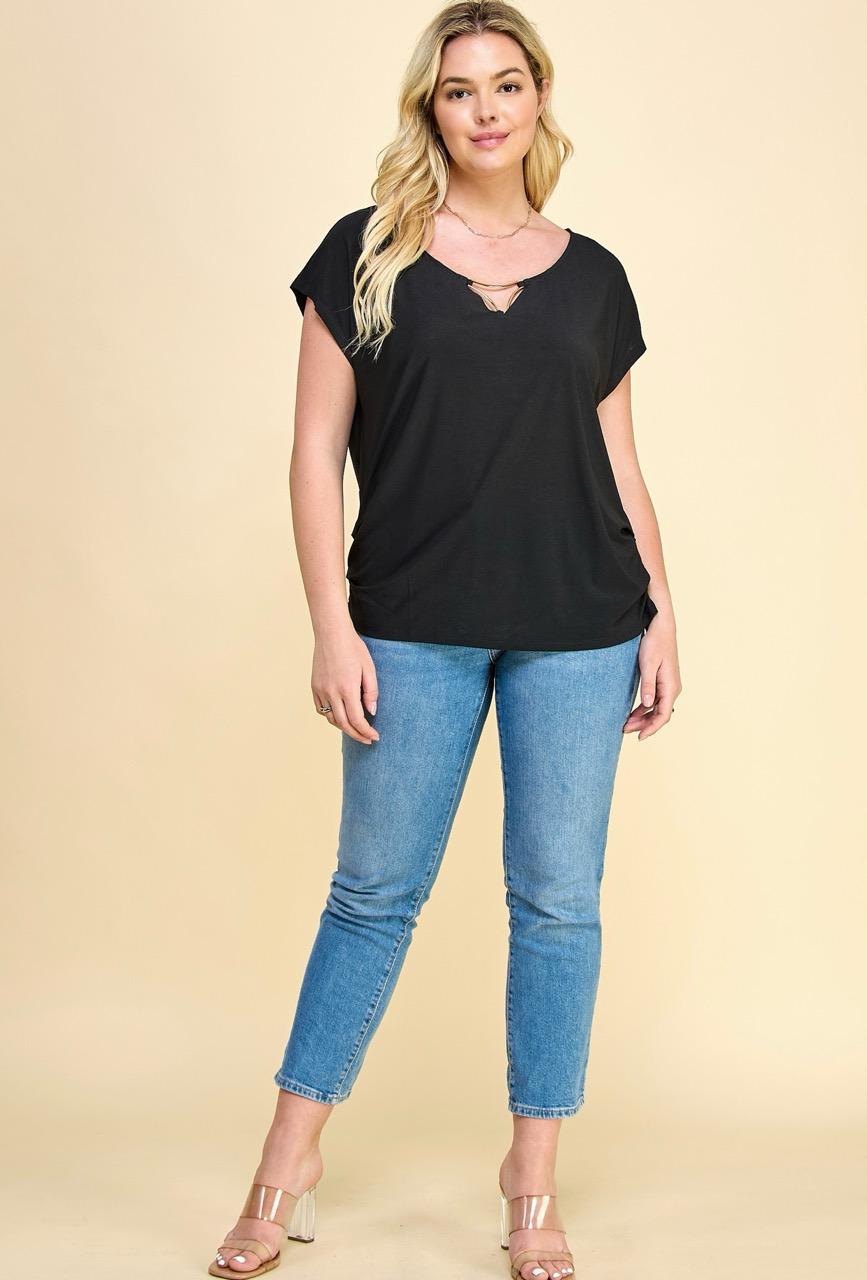 Plus Gold Trim Bar Bround Neck Top