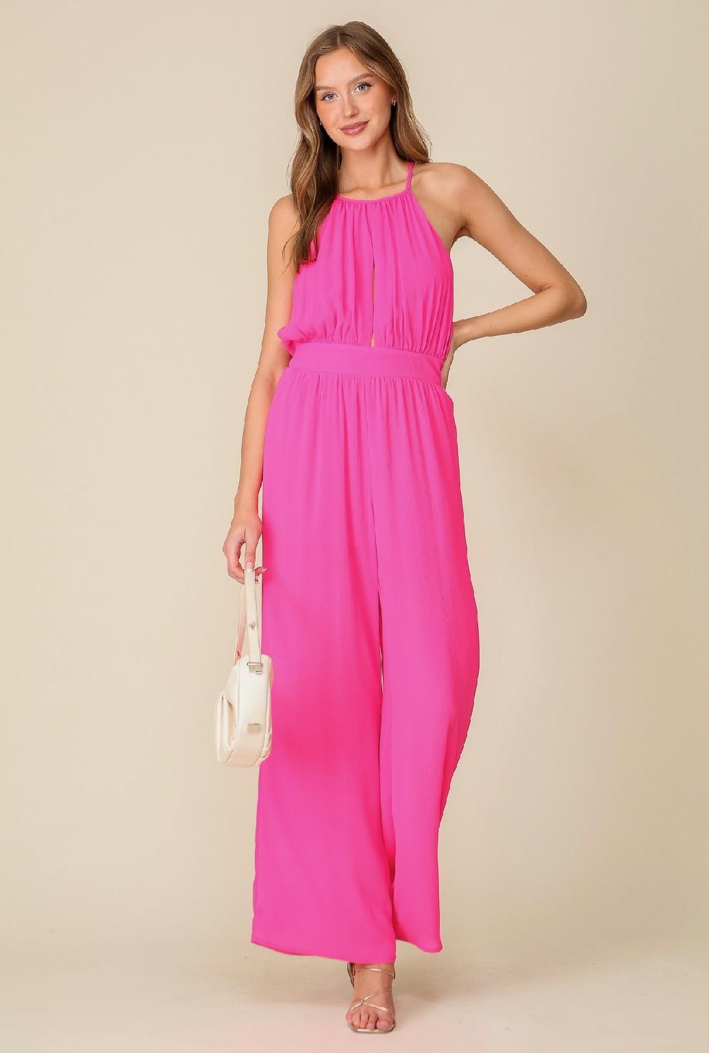 Sleeveless Halter Neck Pleated Jumpsuit