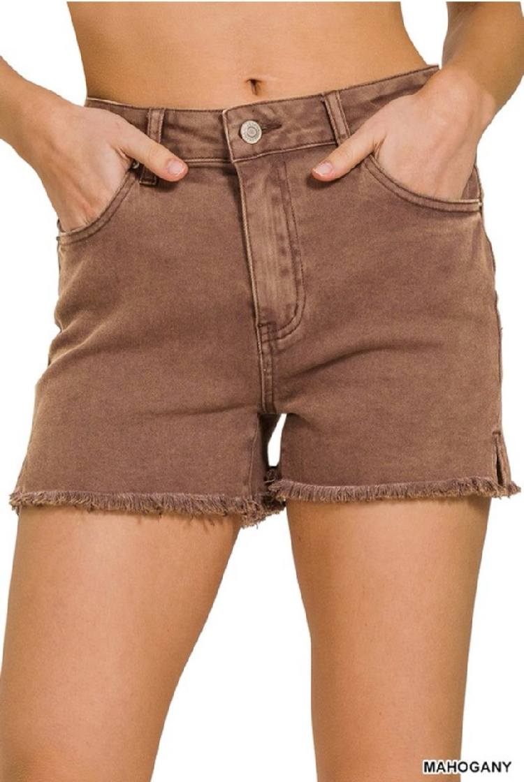 Zenana Acid Washed Frayed Cutoff Hem Shorts