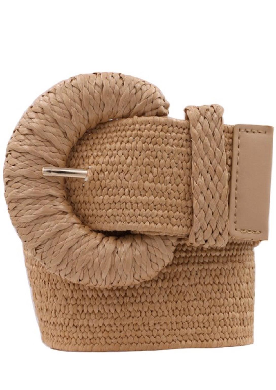 Metallic Wrapped Half Moon Elastic Straw Belt