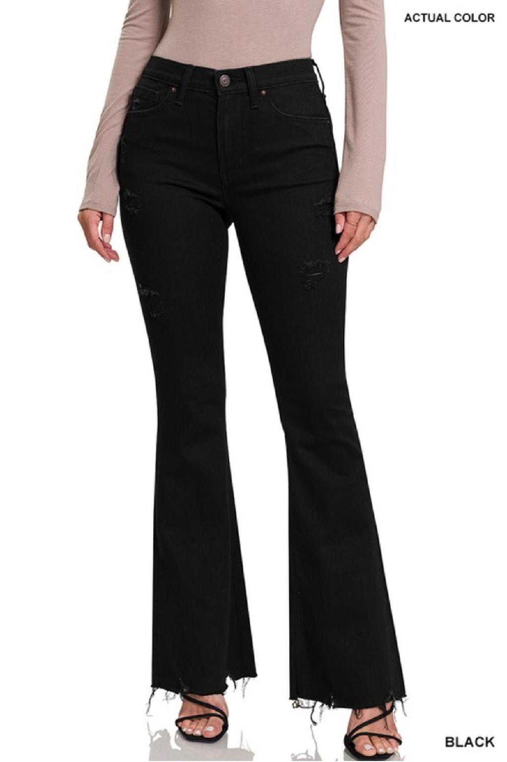 Zenana Recycled Polyester High Rise Flare Denim Pants