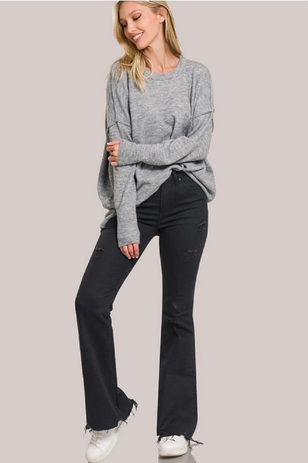 Zenana Recycled Polyester High Rise Flare Denim Pants