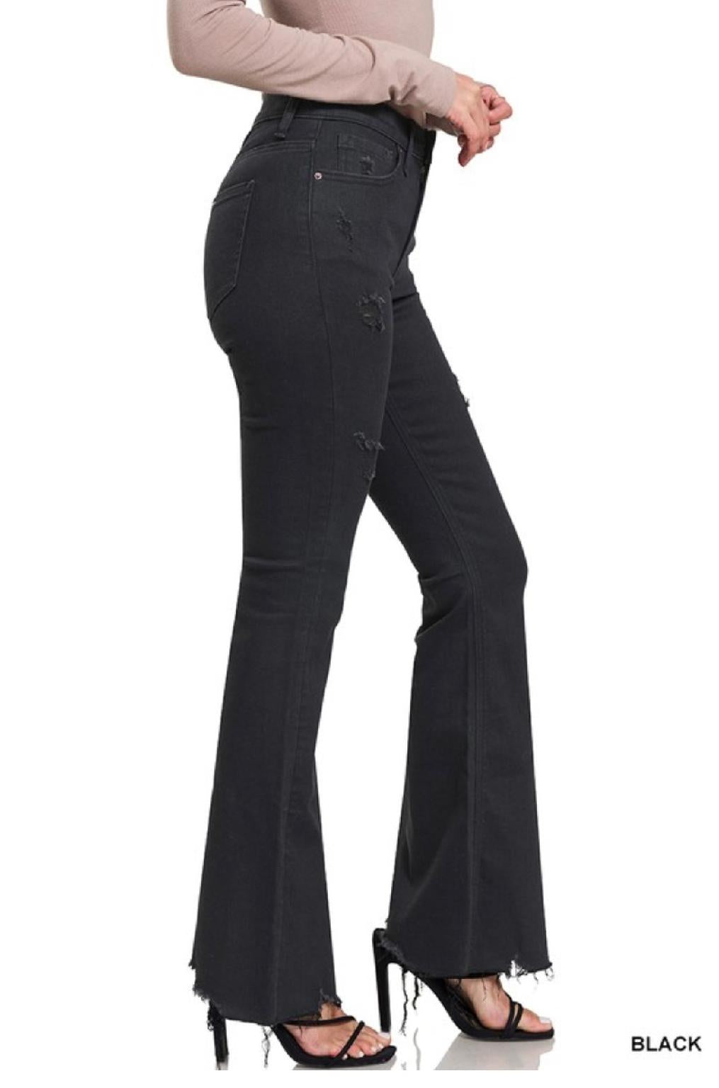 Zenana Recycled Polyester High Rise Flare Denim Pants
