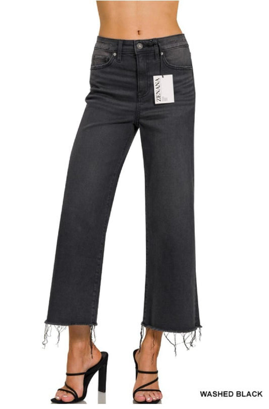 Zenana High Rise Washed Black Cropped Jean Pants
