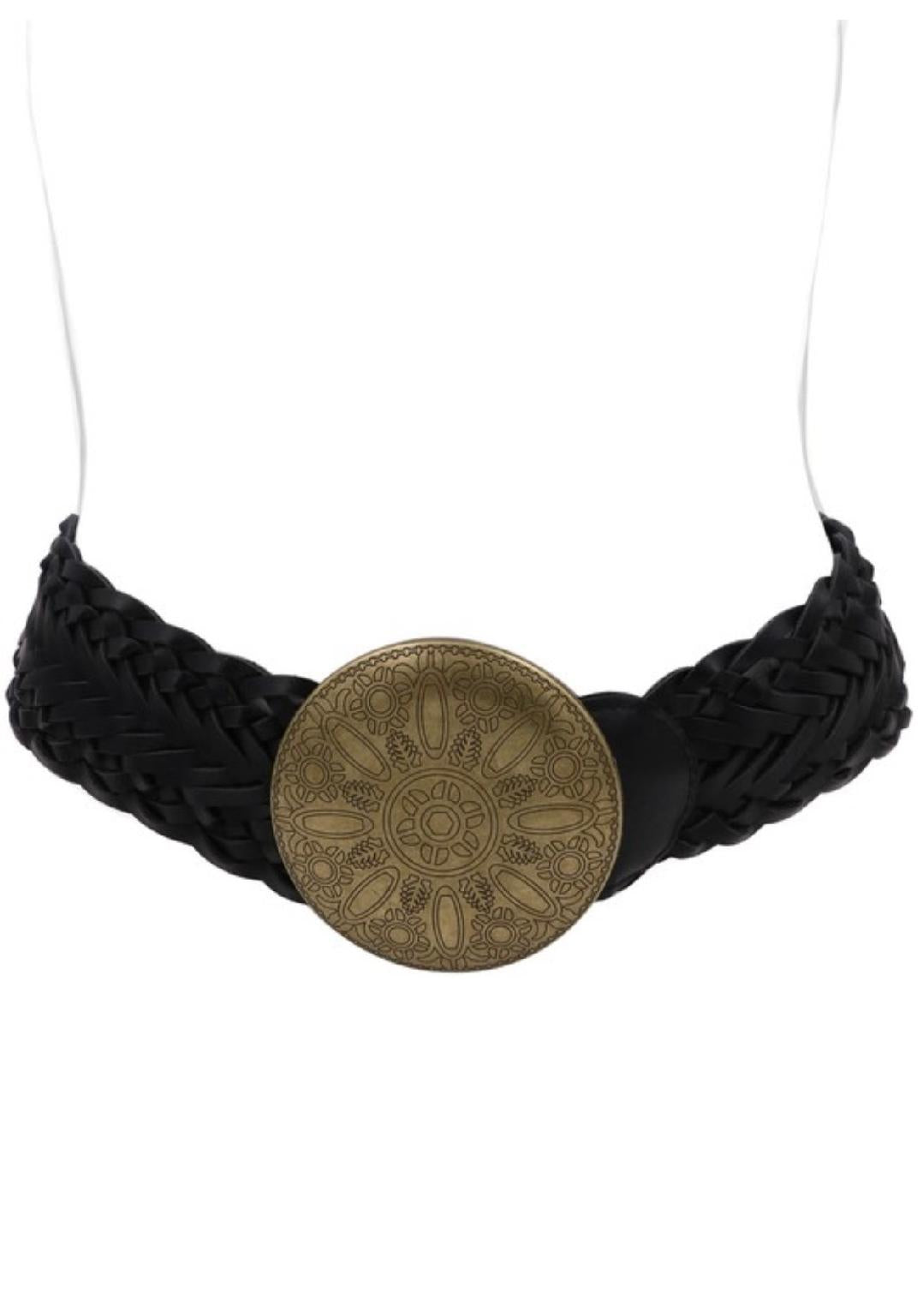 Metal Sun Engraved Braided Strap Boho Waist Belt