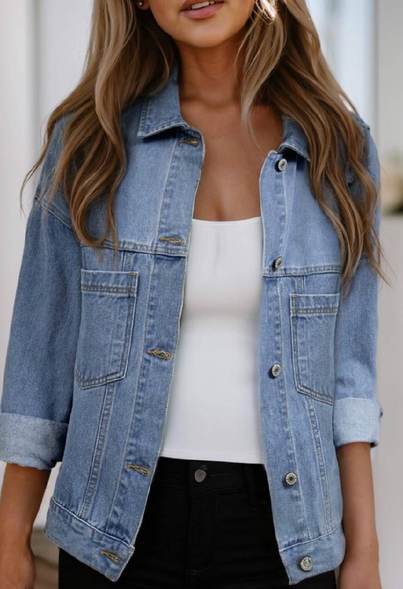 Dacey Washed Oversized Pocketed Denim Jacket