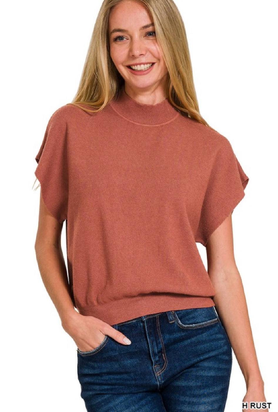 Maeve Mock Neck Short Dolman Sleeve Sweater