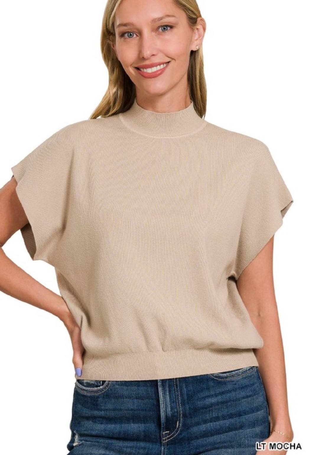 Maeve Mock Neck Short Dolman Sleeve Sweater