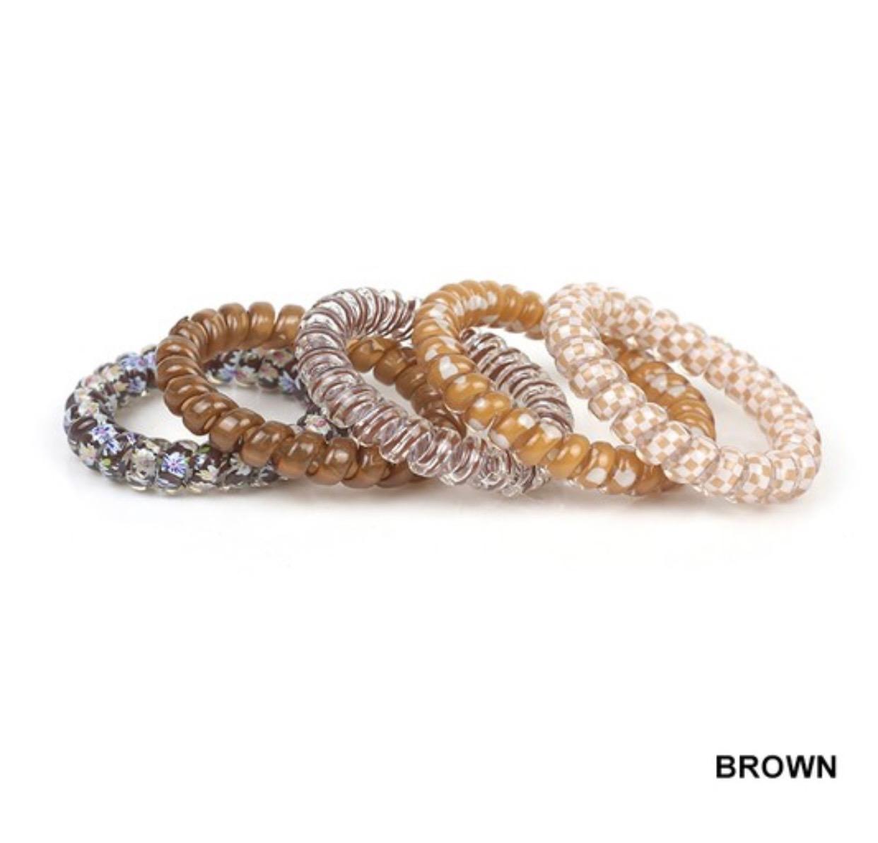 Pack Of 5, Solid, Flower, Checker Hair Coil Ties