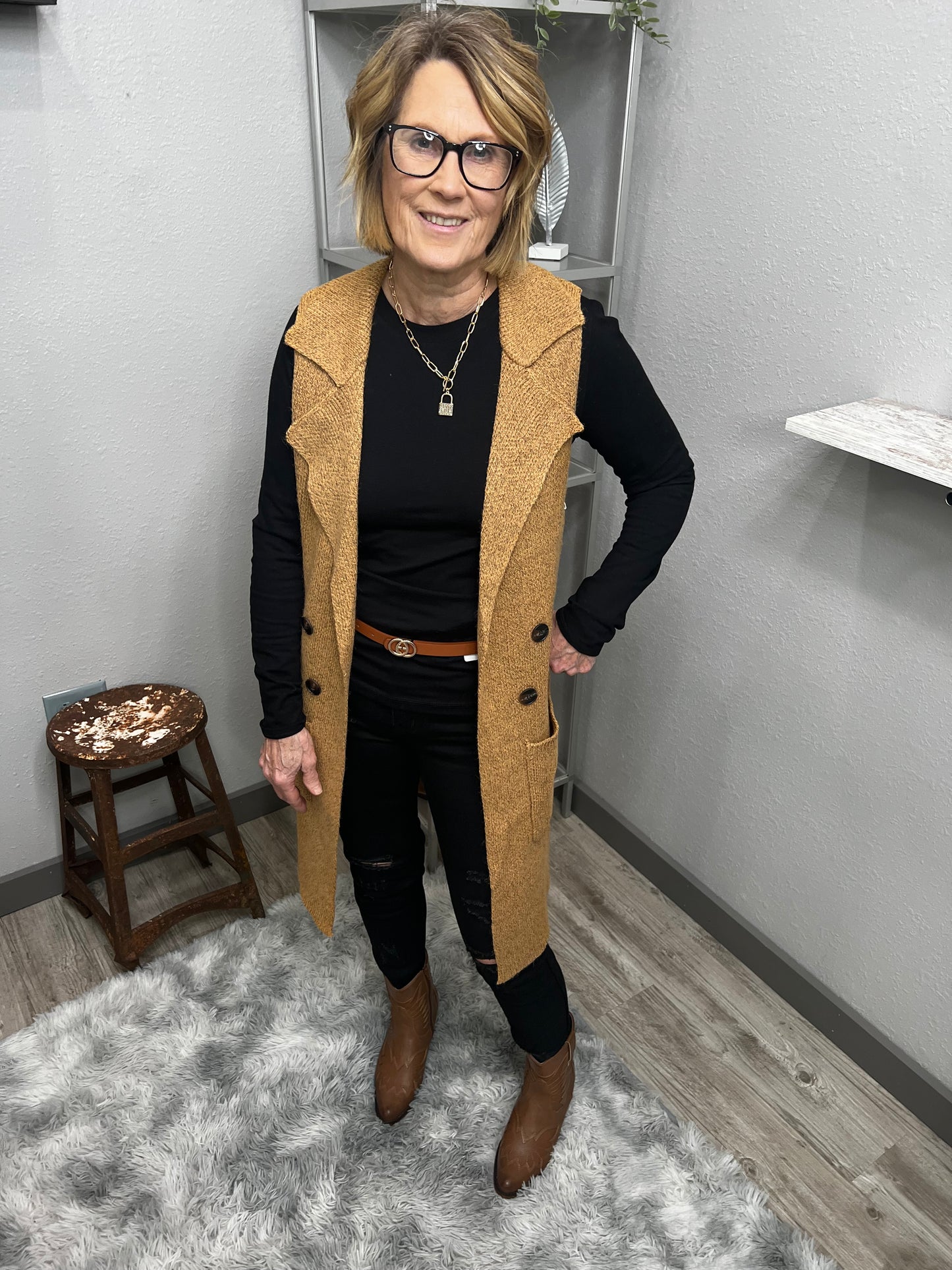 Sleeveless Notched Collar Sweater Vest