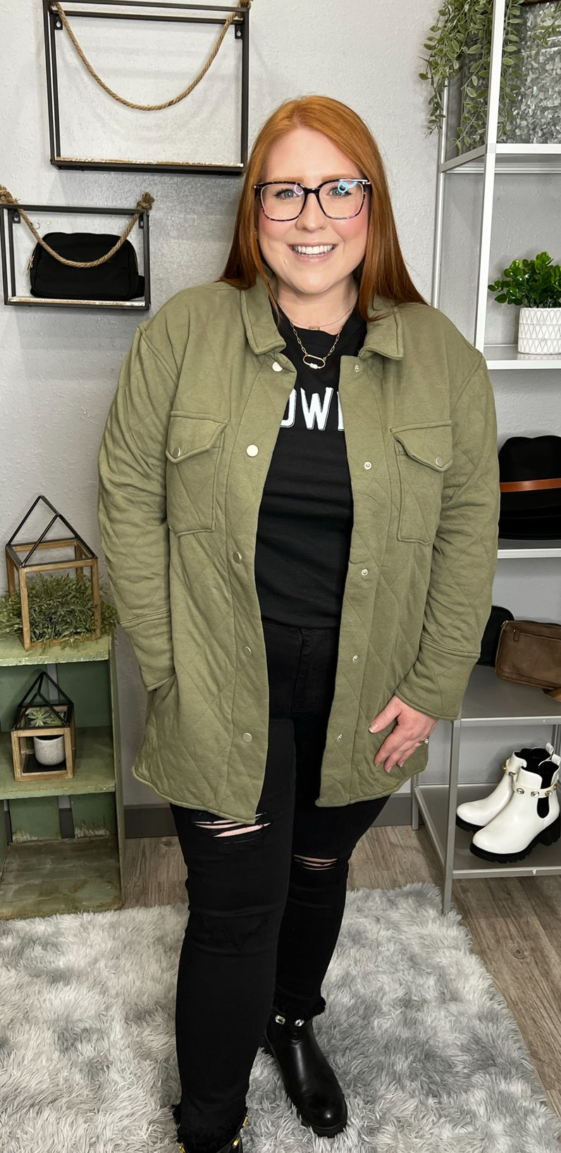 Olive Collar Button Down Jacket Plus Size