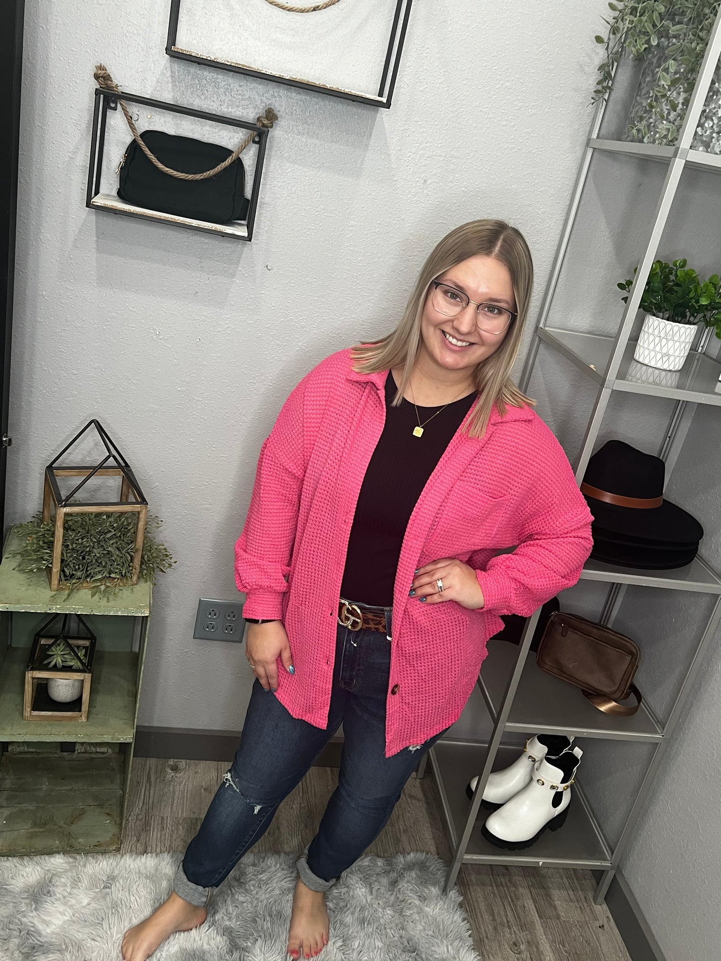 Pierson Pink Waffle Knit Casual Shirt