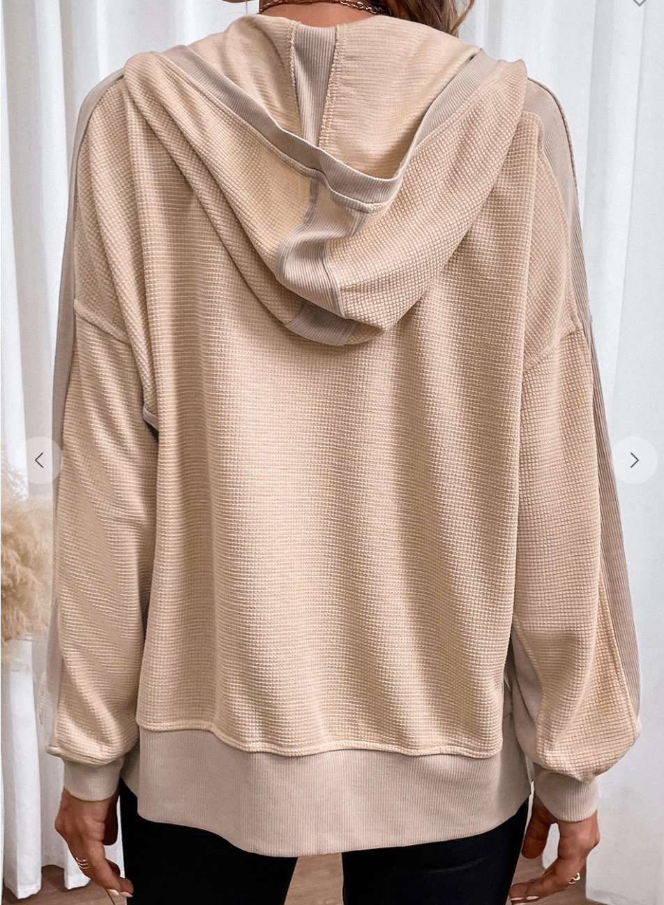 Khaki Thermal Waffle Knit Hooded Jacket