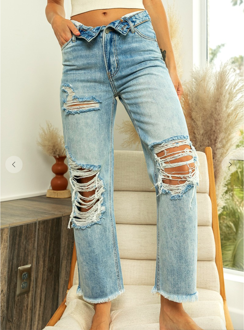 Lyddia Distressed Washed Denim Pants