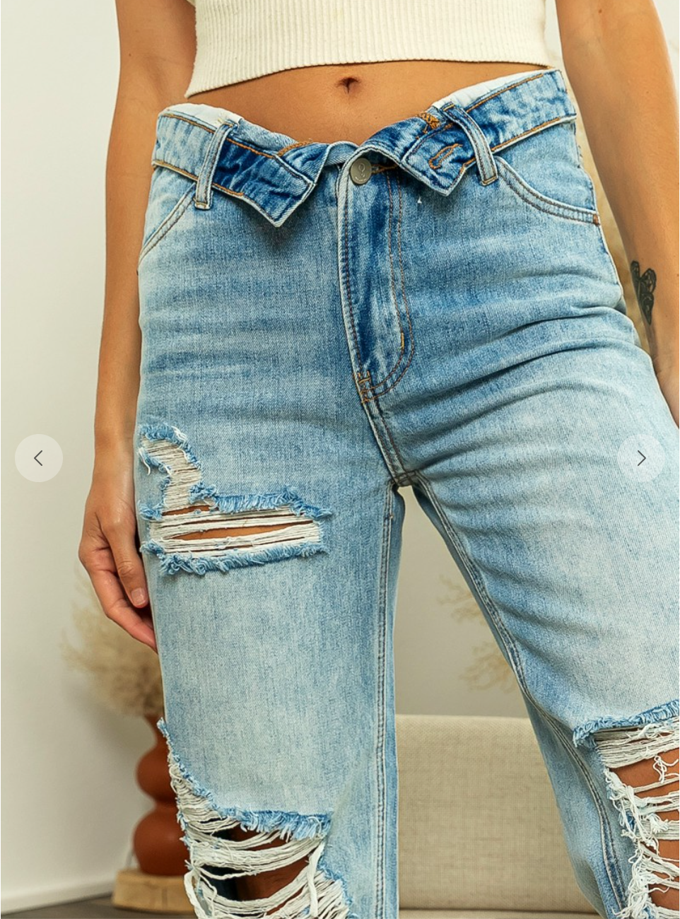 Lyddia Distressed Washed Denim Pants