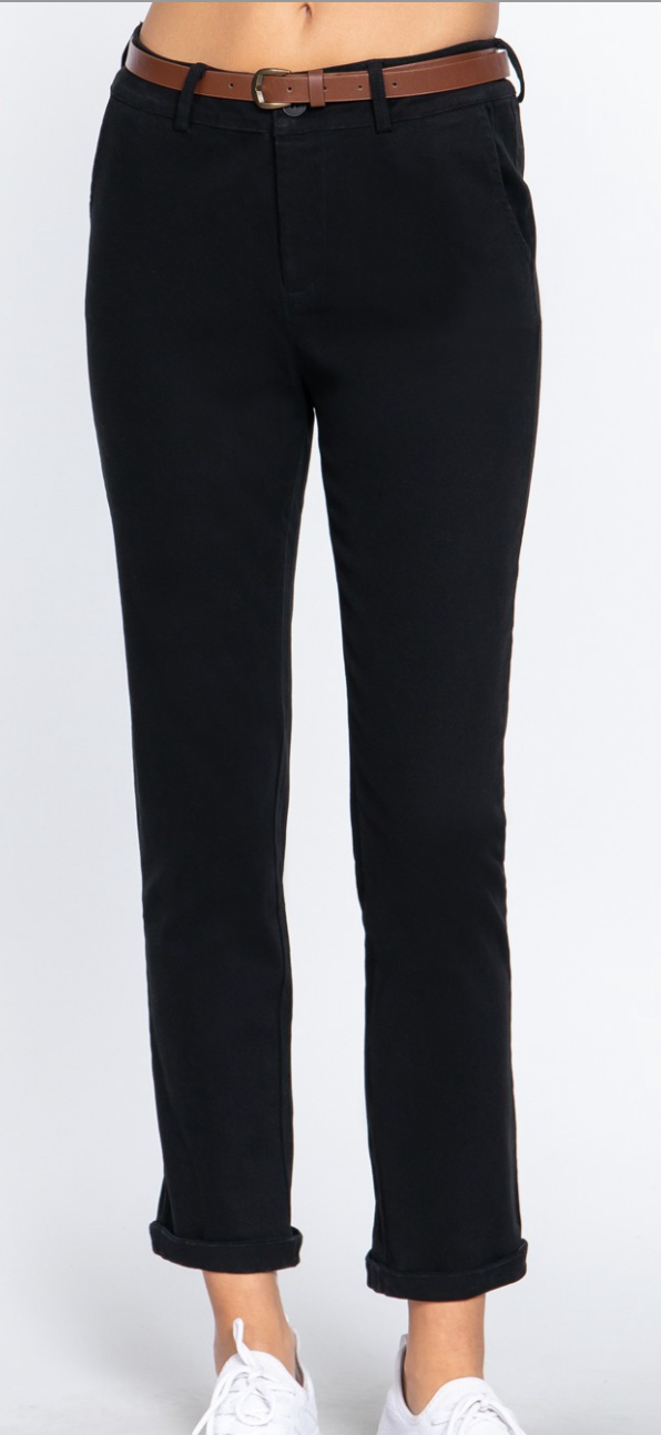 Black Twill Pants With Belt