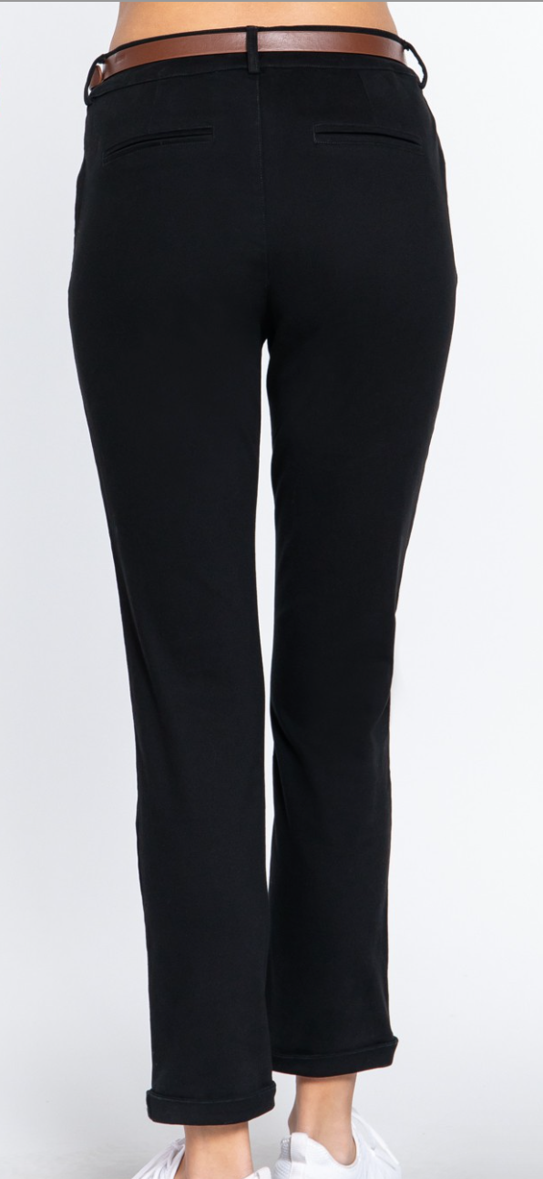 Black Twill Pants With Belt