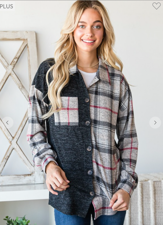 Charcoal Color Block Plaid Shacket
