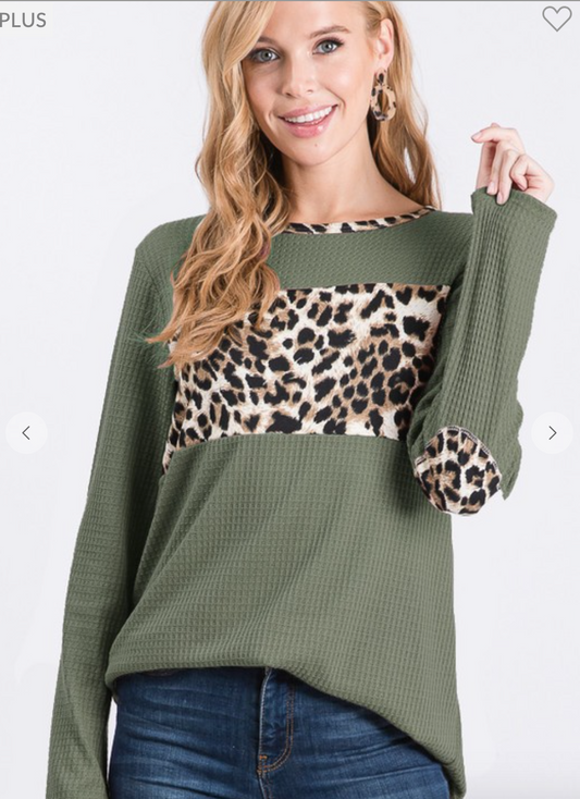Olive Solid And Animal Leopard Top