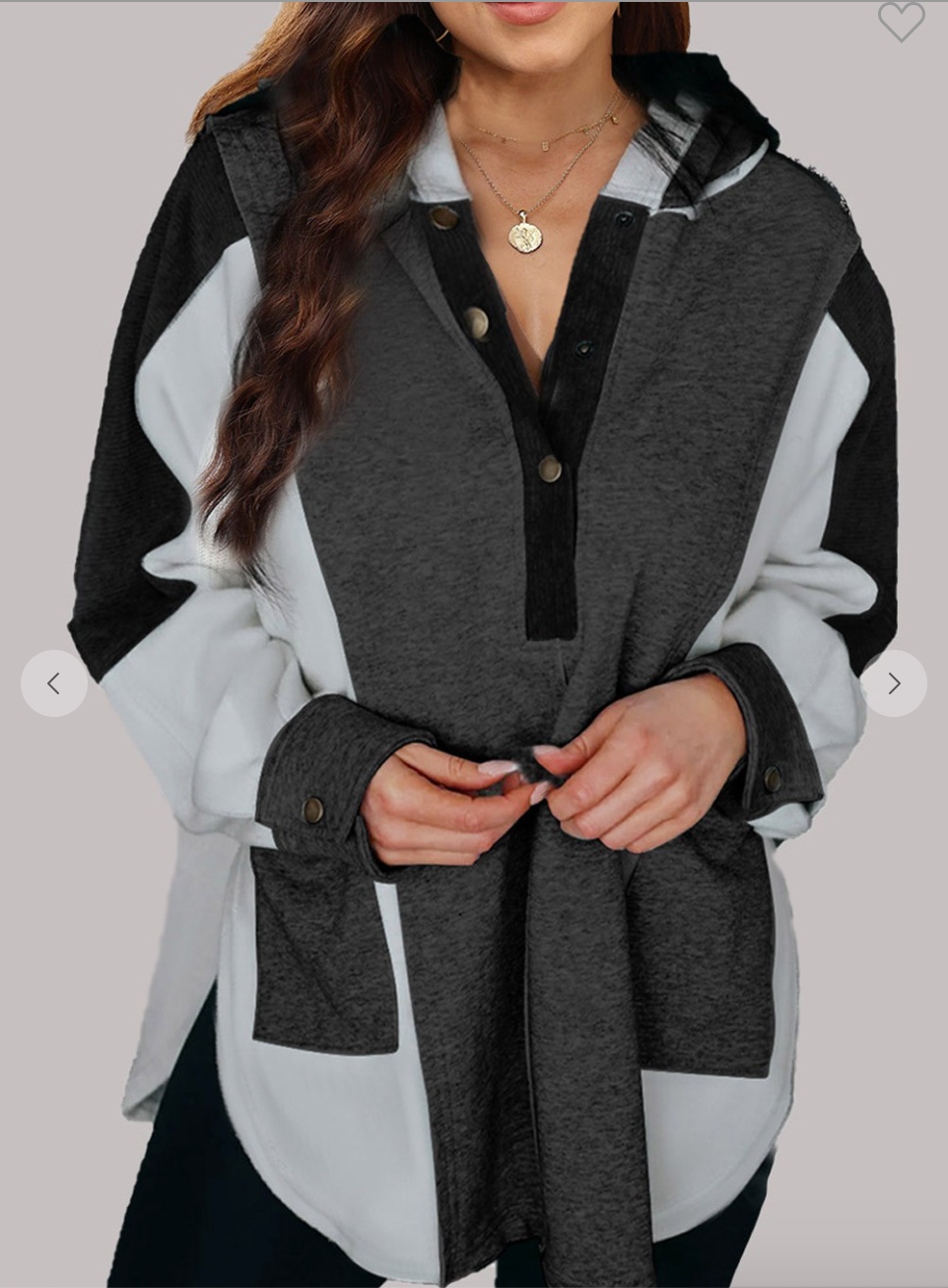Color Block Exposed Seam Buttoned Neckline Hoodie