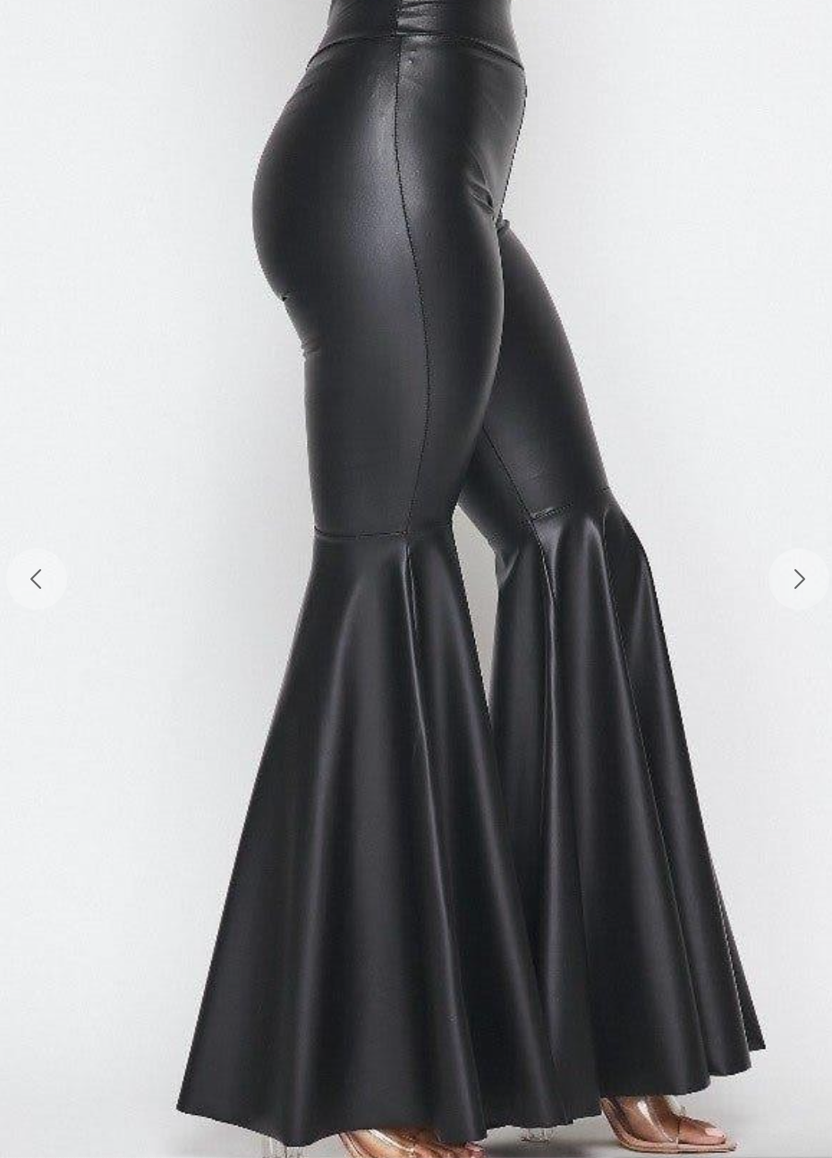 Black Faux Leather Bell Bottoms Leggings
