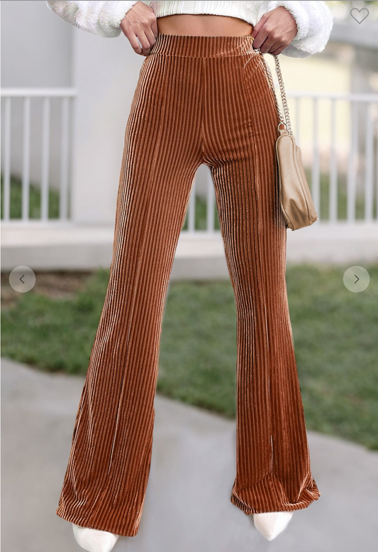 Brown High Waist Flare Corduroy Pants