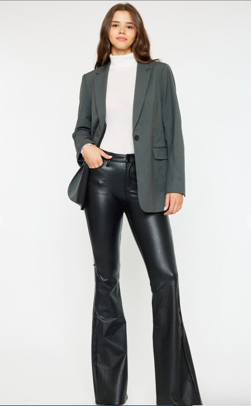 Kiwi Mid Rise Faux Leather Flare Jeans