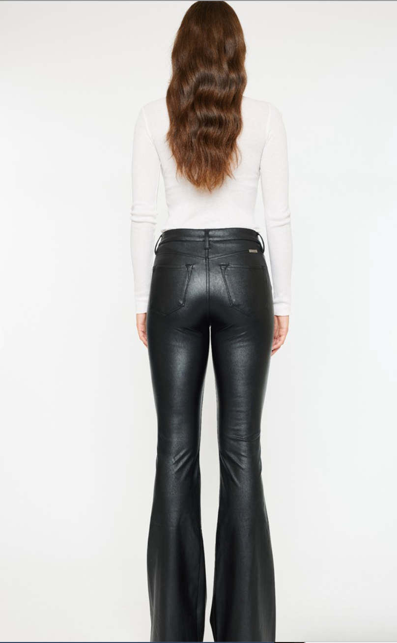 Kiwi Mid Rise Faux Leather Flare Jeans