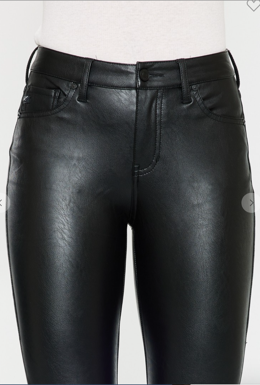 Kiwi Mid Rise Faux Leather Flare Jeans