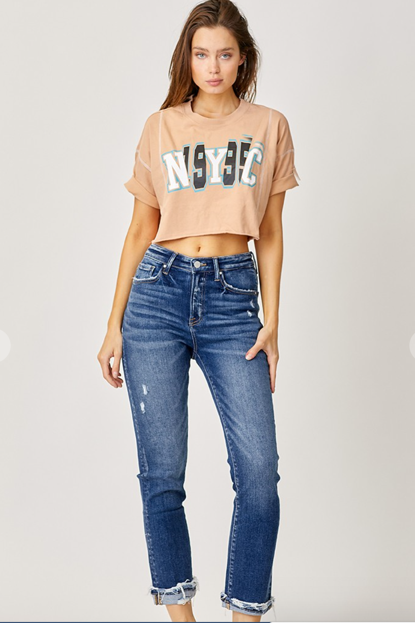 Jenna Cuffed Straight Risen Jeans