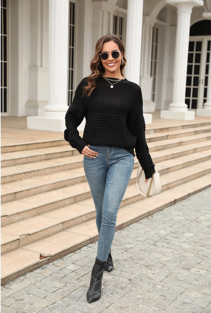 Textured Ribbed Knit Sweater