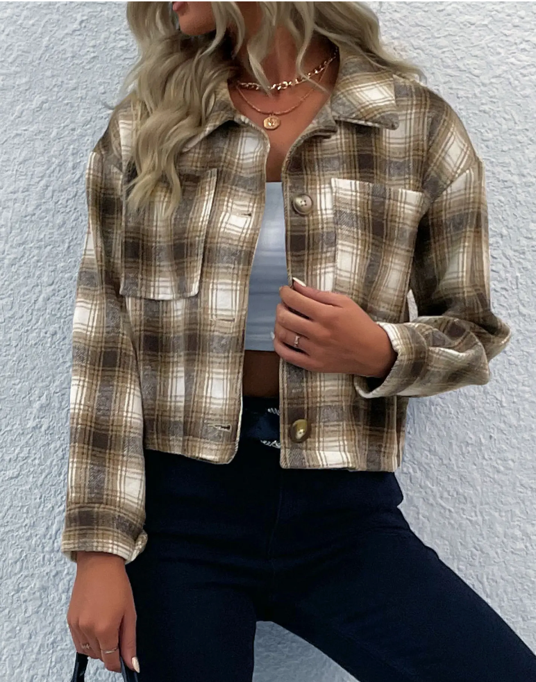 Oliva Plaid Cardigan Vintage Tweed Lapel Coat