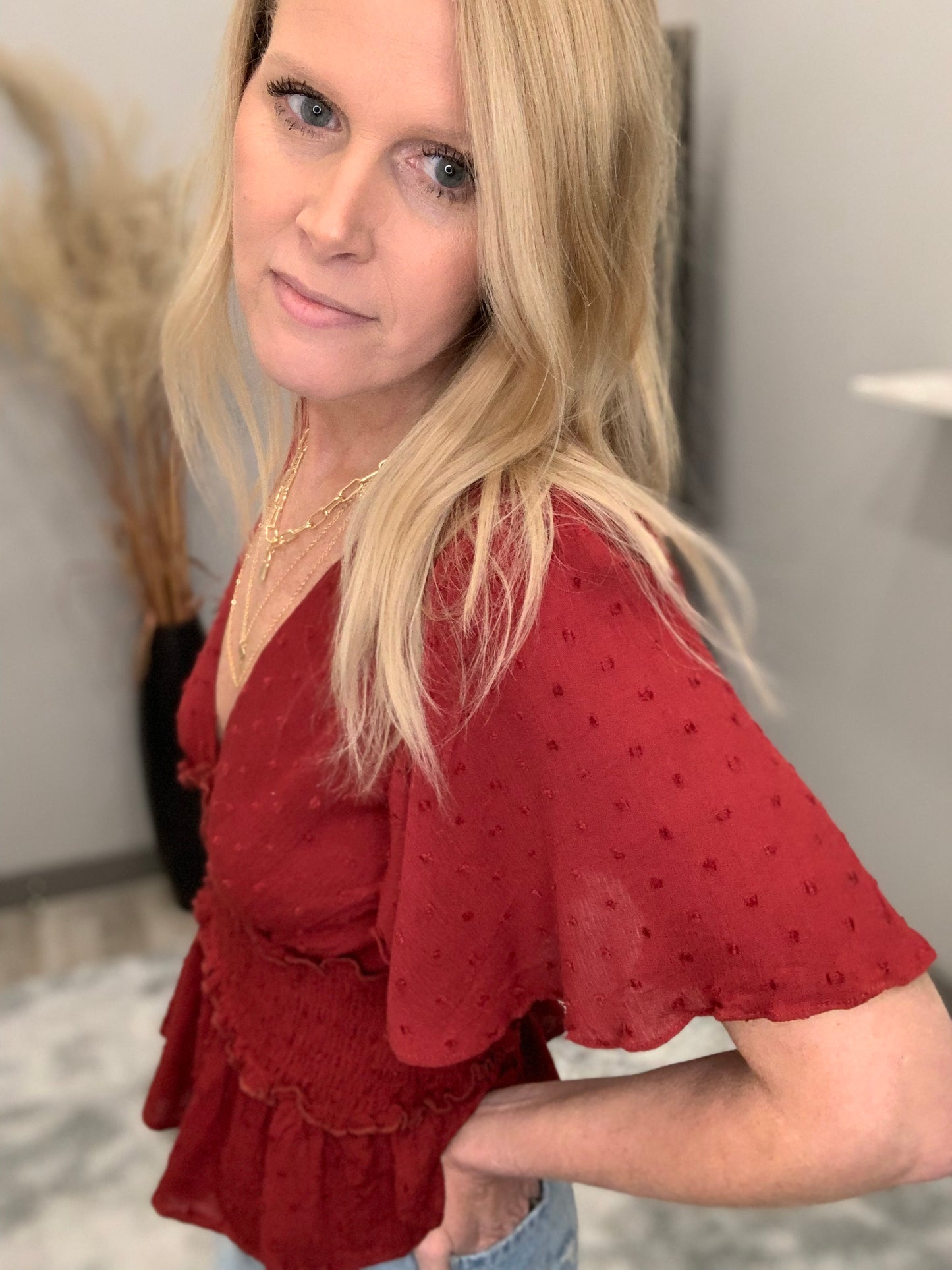 Red Parker Ruffled Blouse