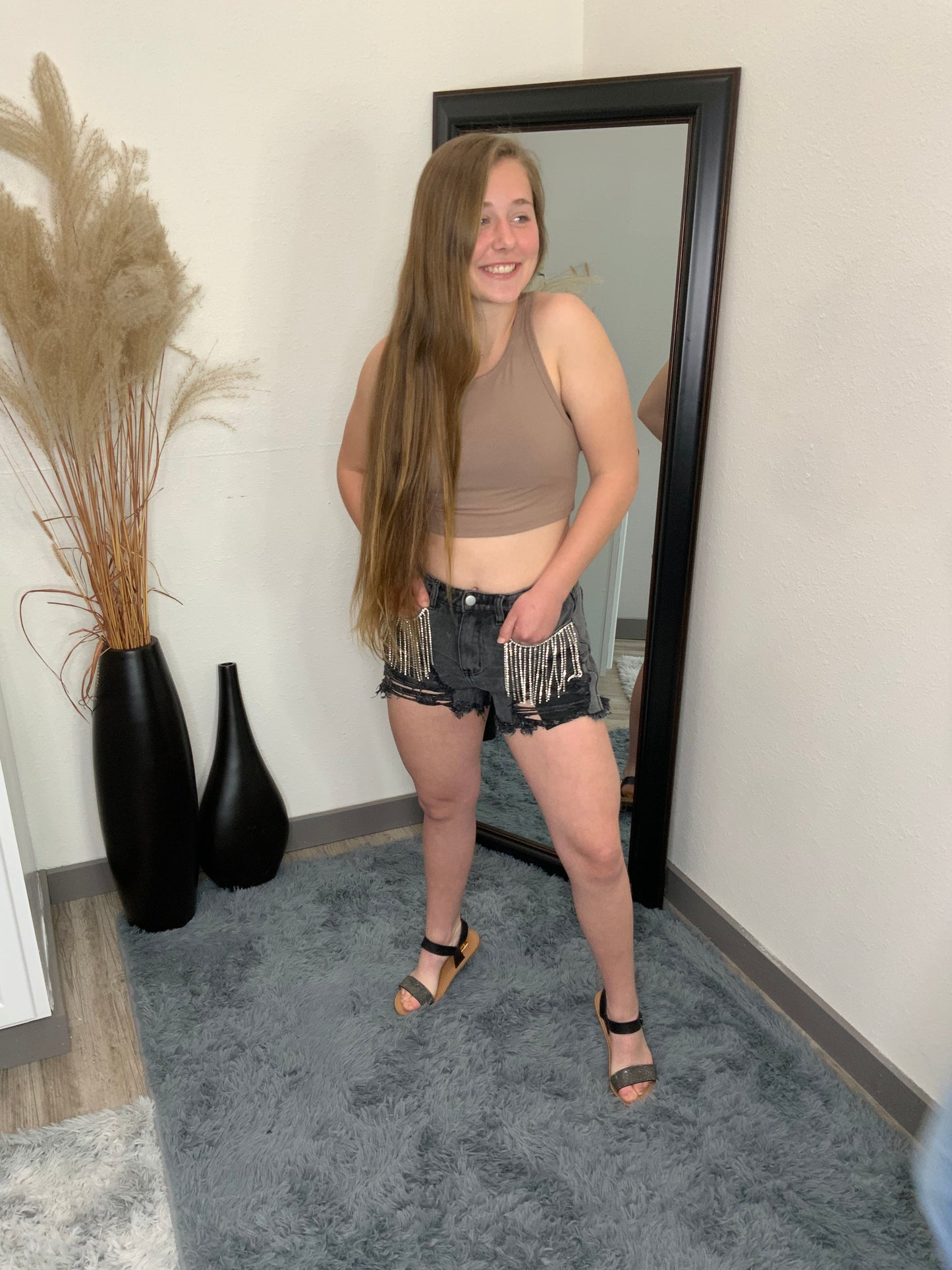 Rhinestone Fringe Shorts