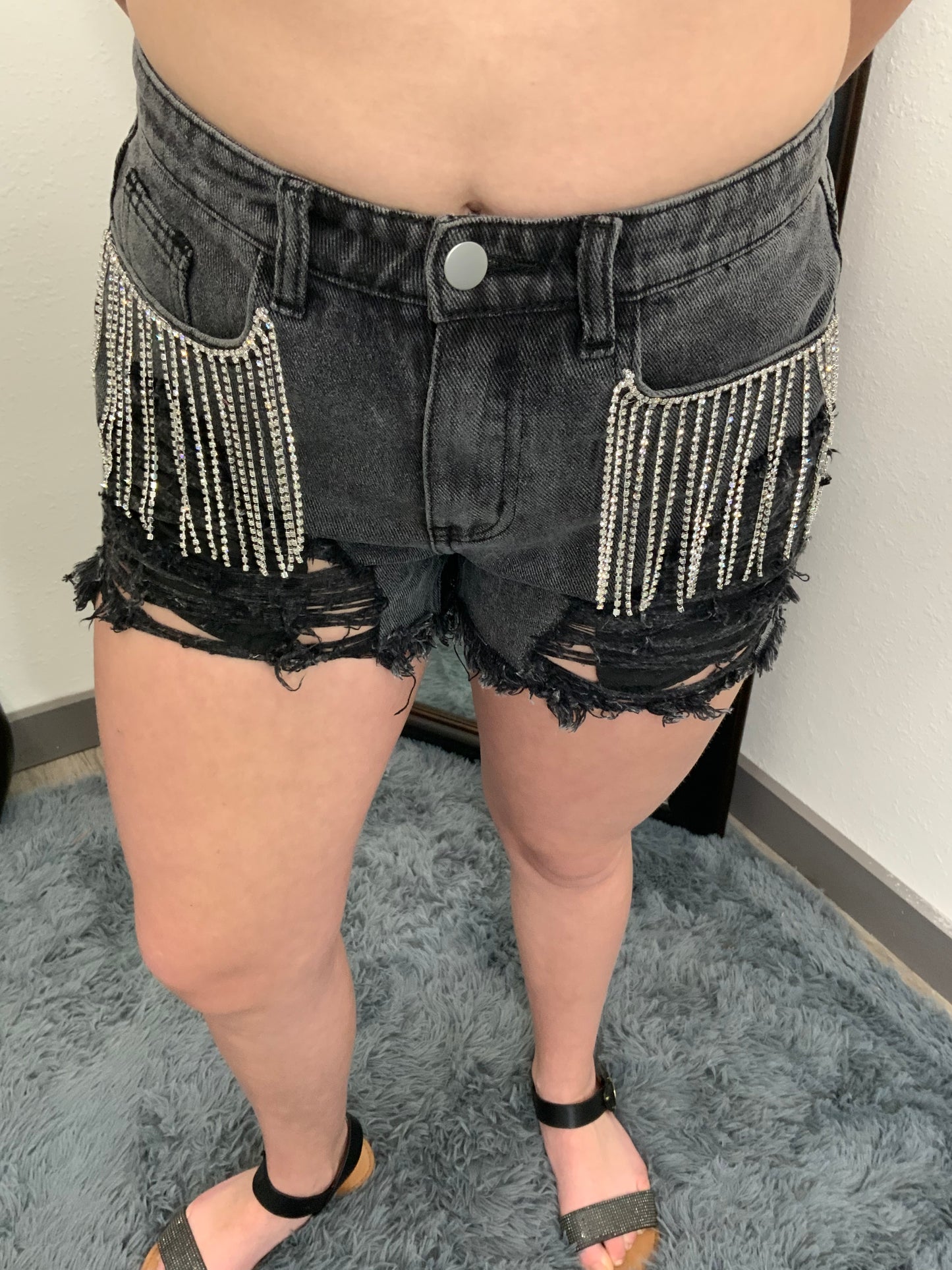 Rhinestone Fringe Shorts